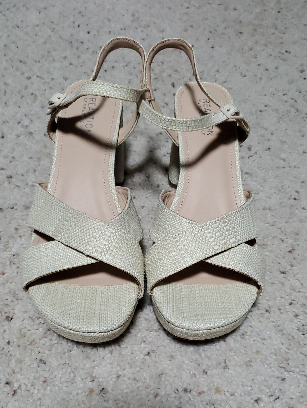 Kenneth Cole Reaction Beige Woven Slingback Block Heel Sandals